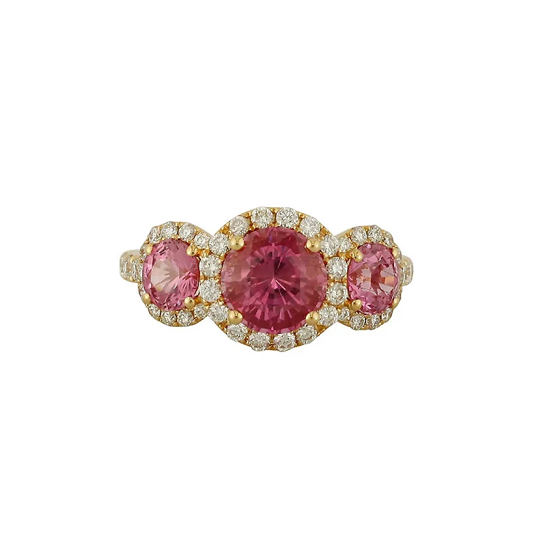 celestial moon and star necklace 18K Rose Gold Pink Sapphire And Diamond Three-Stone Halo Ring celestial moon and star necklace 18K Rose Gold Pink Sapphire And Diamond Three-Stone Halo Ring