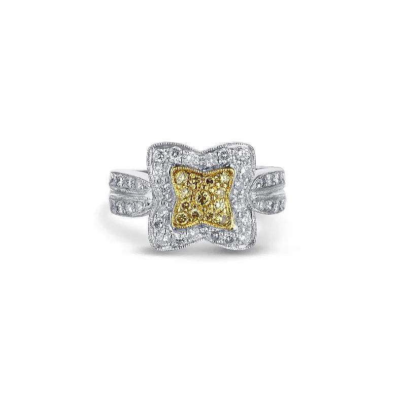 personalized bar necklace silver 18K Two Tone Flower Style Diamond Ring