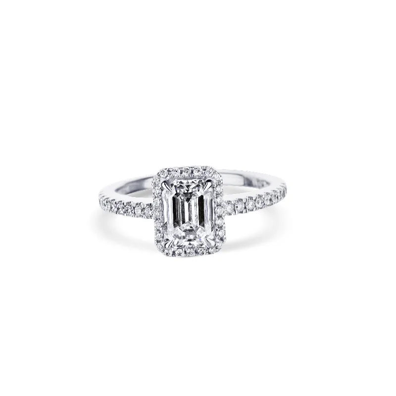 handcrafted gemstone ring women 18K White Gold Emerald Cut Diamond Halo Engagement Ring handcrafted gemstone ring women 18K White Gold Emerald Cut Diamond Halo Engagement Ring