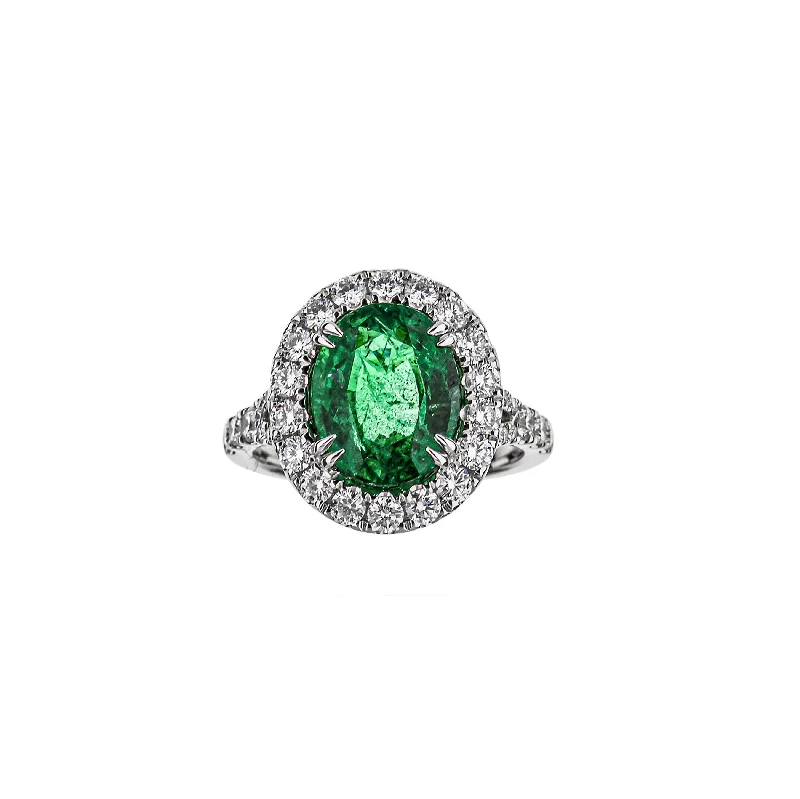 minimalist diamond stud earrings 18K White Gold Oval Emerald Diamond Halo Ring