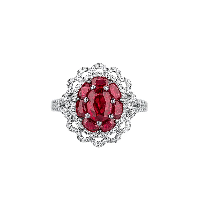 butterfly pendant necklace delicate 18K White Gold Oval Ruby Diamond Ring