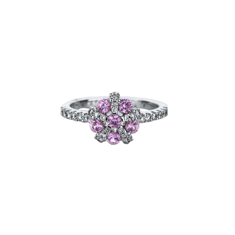 minimalist cuff bracelet adjustable 18K White Gold Pink Sapphire & Diamond Five-Petal Flower Ring minimalist cuff bracelet adjustable 18K White Gold Pink Sapphire & Diamond Five-Petal Flower Ring