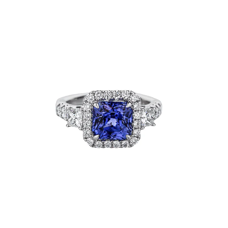 vintage filigree engagement ring 18K White Gold Radiant-Cut Blue Sapphire With Accent Princess-Cut Diamonds Ring vintage filigree engagement ring 18K White Gold Radiant-Cut Blue Sapphire With Accent Princess-Cut Diamonds Ring