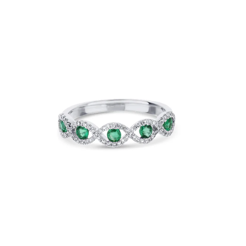 bezel set engagement ring modern 18K White Gold Ribbon Design Emerald Ring