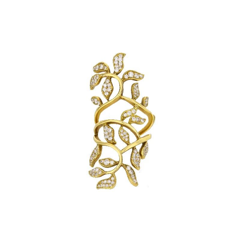 minimalist rose gold stacking rings 18K Yellow Gold Diamond Leafy Vine Hinged Ring