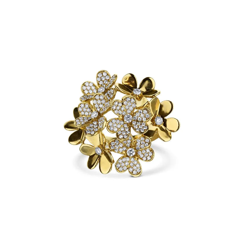 elegant drop earrings wedding 18K Yellow Gold Floral Bouquet Ring