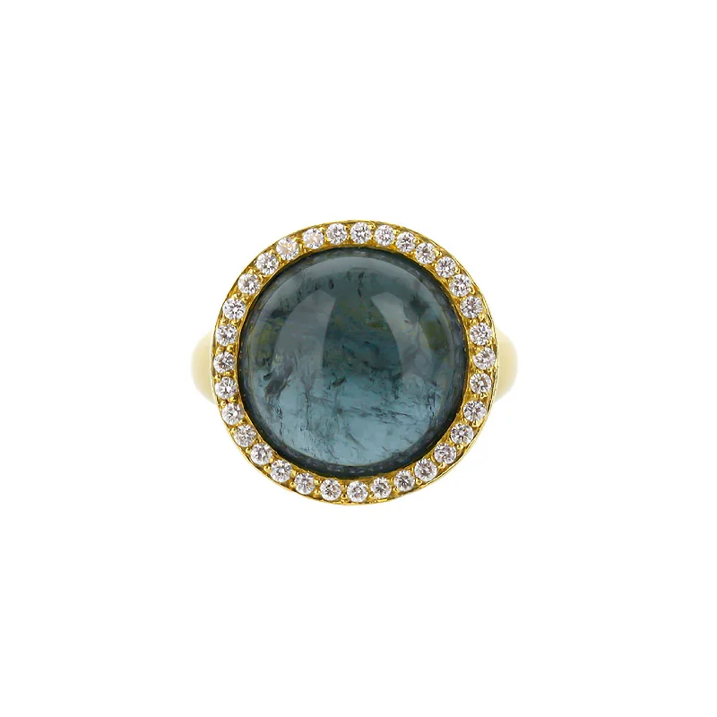 celestial star earrings stud 18K Yellow Gold Labradorite Diamond Halo Ring
