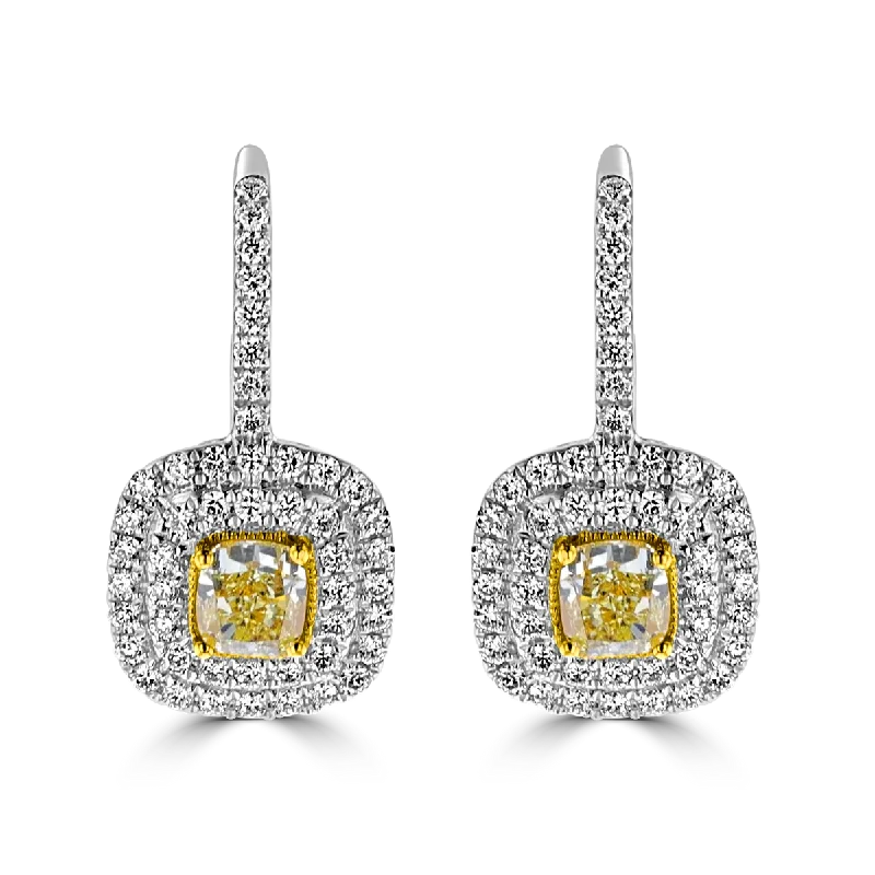 18KT GOLD 1.47 CTW YELLOW & 1.02 CTW DIAMOND EARRINGS