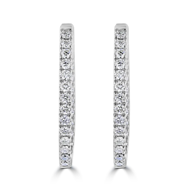 18KT WHITE GOLD 1.00 CTW DIAMOND OVAL HOOP EARRINGS