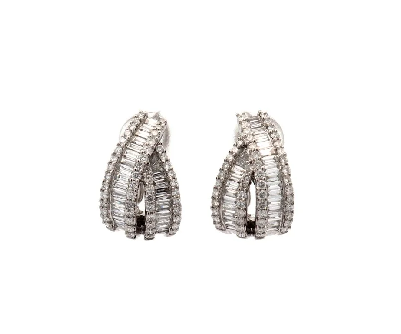 2.00ctw Round and Baguette Diamond Crossover Hoop Earrings in 18K