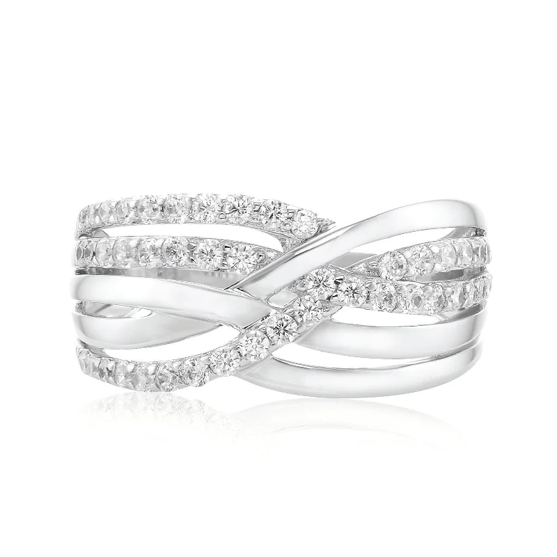twisted rope gold chain Sterling Silver White Cubic Zirconia Crossover Ring
