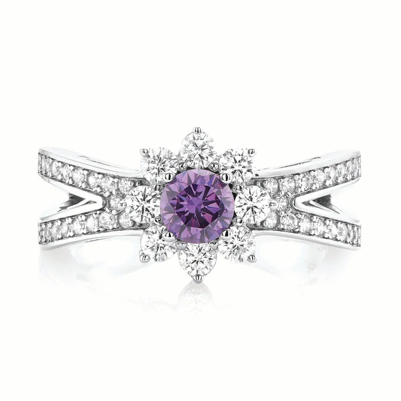 celestial astrology sign ring Sterling Silver Purple Cubic Zirconia Ring