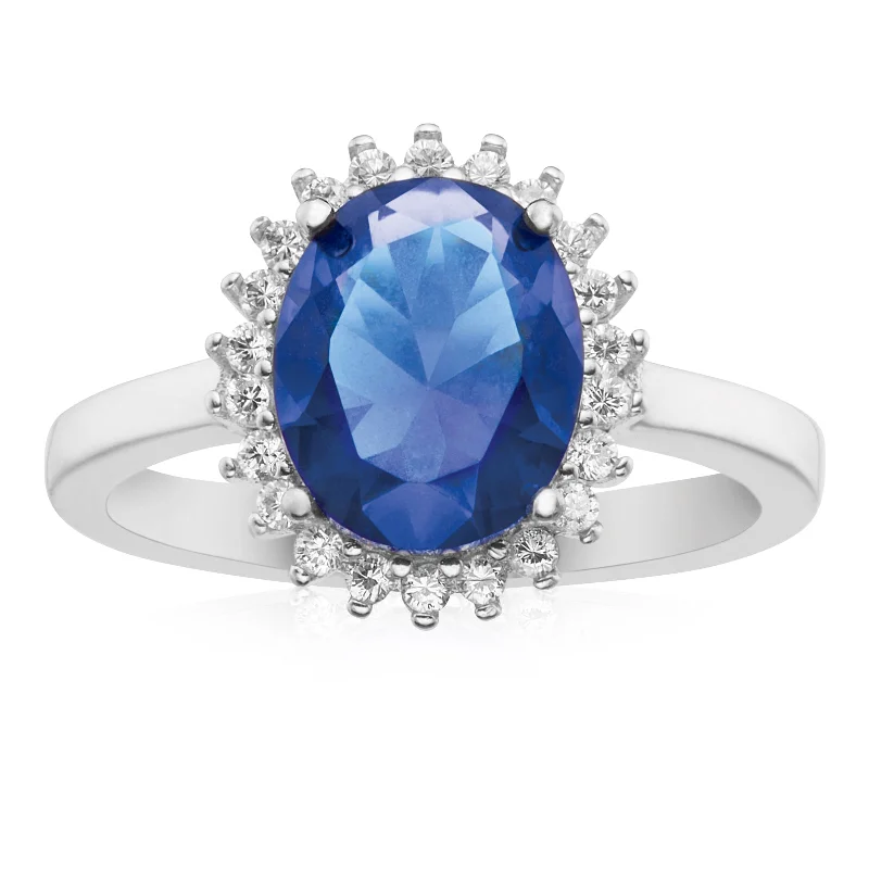 celestial sun charm anklet Sterling Silver Blue and White Cubic Zirconia Ring