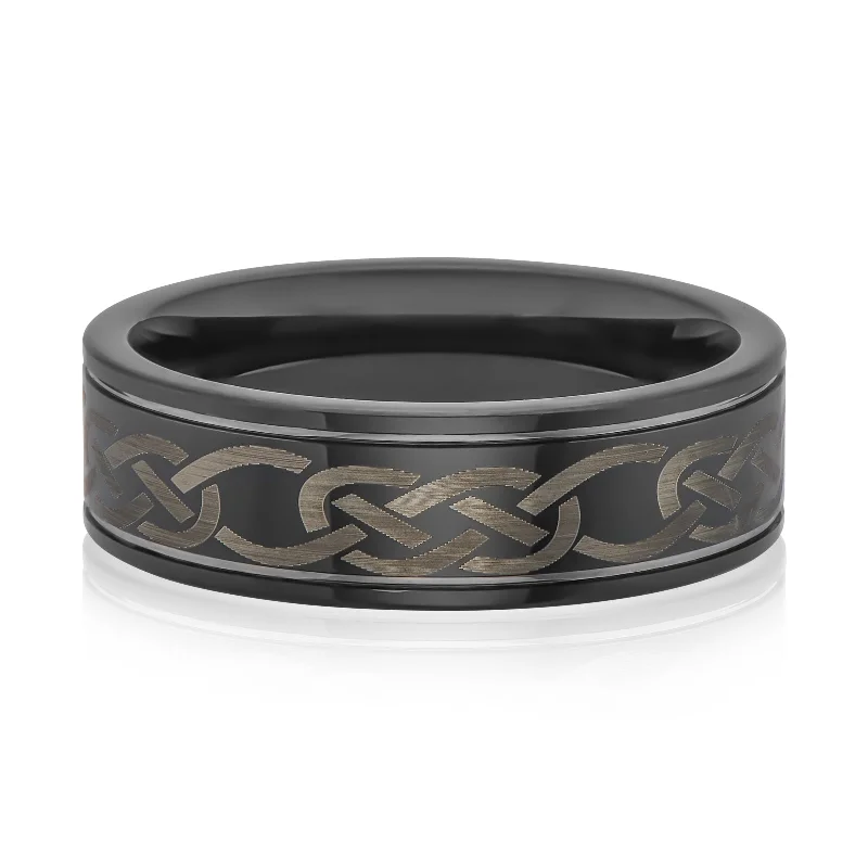 custom zodiac sign ring Tensity Tungsten Pattern Black Tone Celtic Ring