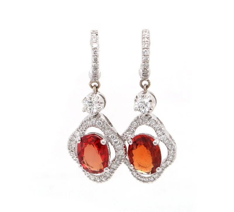 3.00ctw Orange Sapphire and 0.42ctw Diamond Frame Drop Earrings in 18K