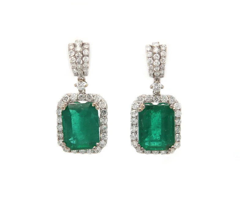 5.00ctw Emerald and 1.75ctw Diamond Frame Drop Earrings in 18K