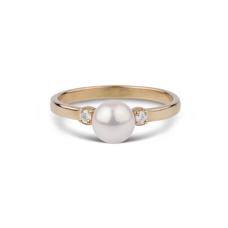 celestial moon and star bracelet 6.0-6.5 mm Akoya Pearl and Diamond Ring