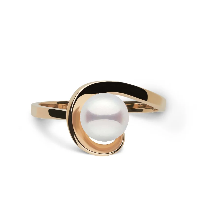 gold-plated figaro chain 6.5-7.0 mm Akoya Pearl Wishbone Collection Ring