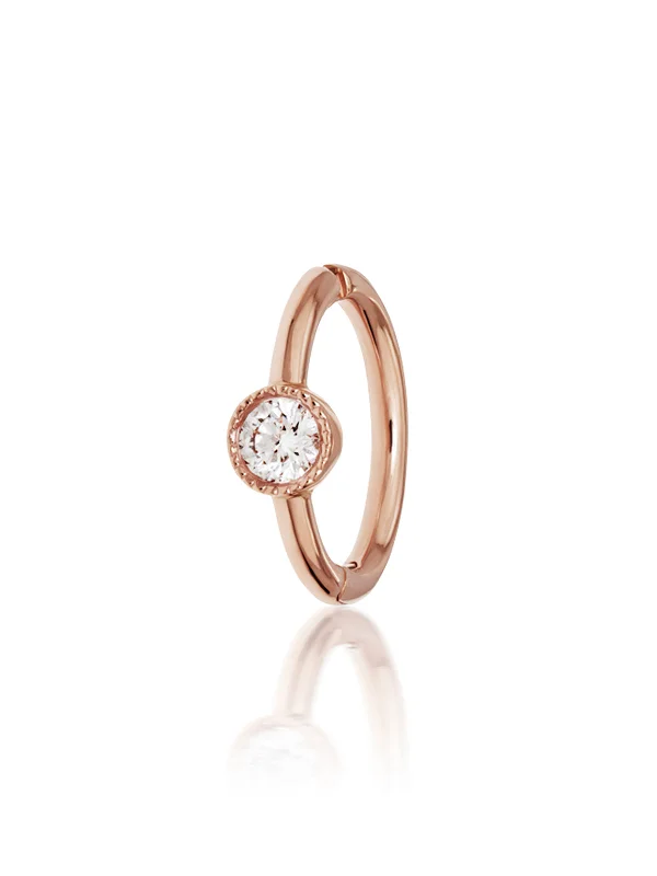 celestial sun charm anklet 6.5mm Scalloped Diamond Rose Gold Single Hoop Earring