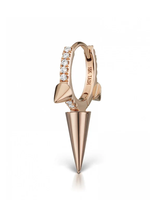 gold-plated figaro chain 8mm Diamond Triple Spike Rose Gold Single Hoop Earring