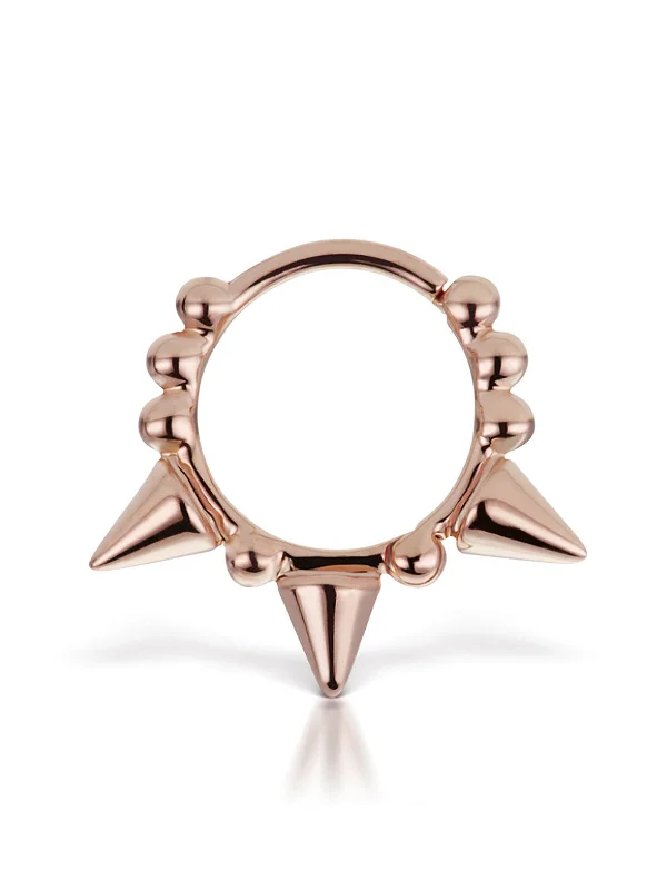 delicate marquise diamond band 8mm Triple Spike Granulated Rose Gold Single Hoop Earring delicate marquise diamond band 8mm Triple Spike Granulated Rose Gold Single Hoop Earring