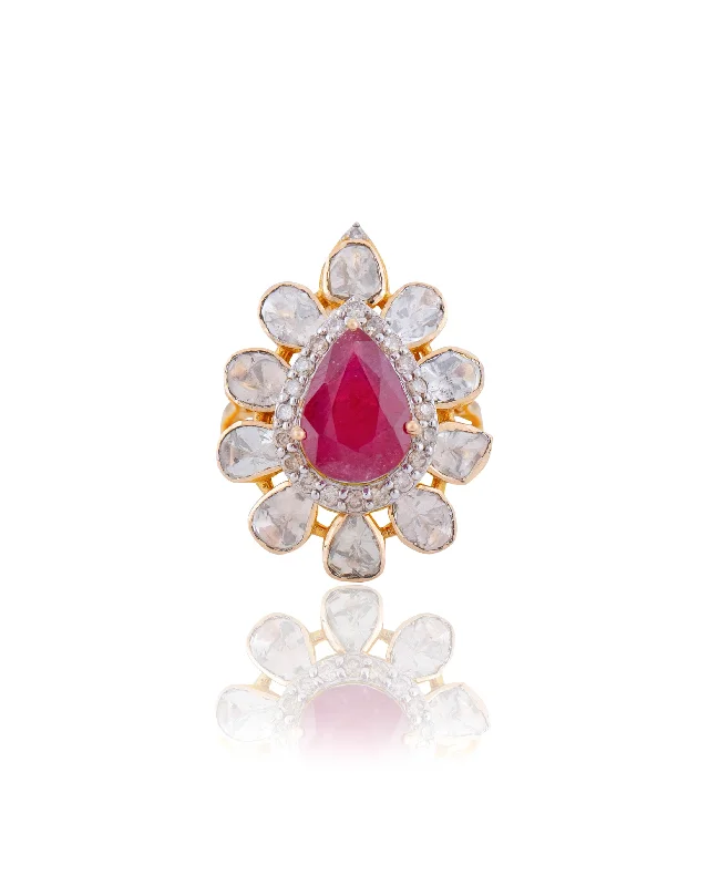 natural turquoise ring handmade Aaradhya Polki And Diamond Ring