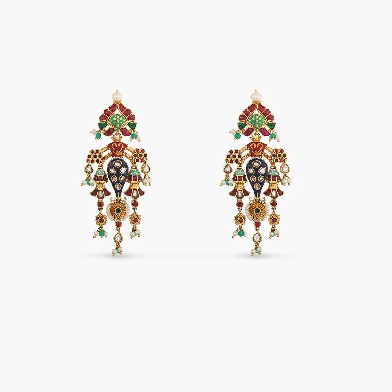 handmade coin pendant necklace Akansha Modern Kempu Jadau Statement Drop Earrings
