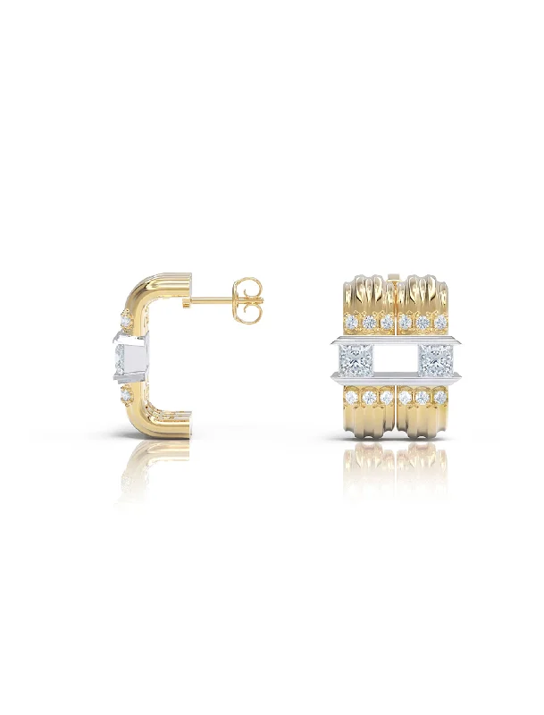 vintage pearl engagement ring The Fluted Duet, 18K Gold + Diamond Earrings