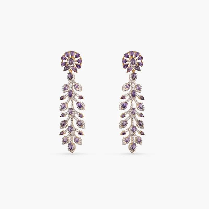 custom engraved wedding band Amethyst Shine CZ Drop Silver Earrings