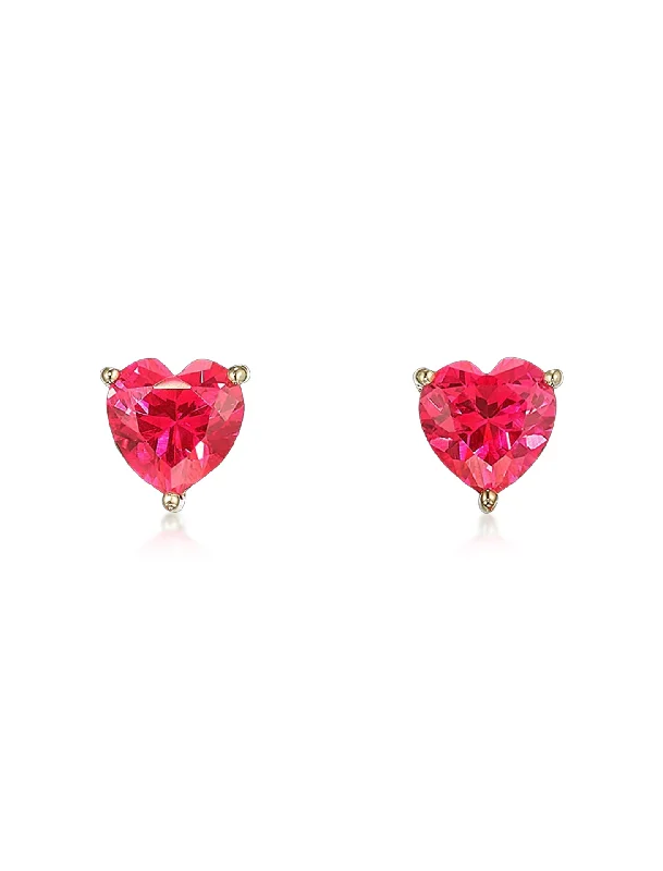 silver moon and star pendant Heart, 18K Yellow Gold + Ruby Studs