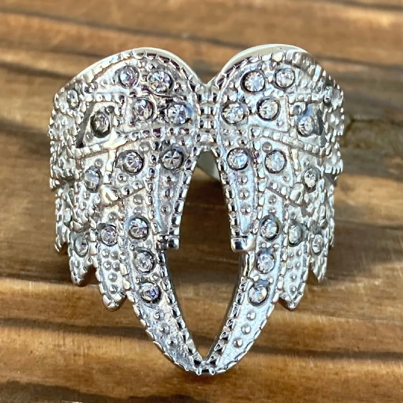 personalized silver cuff bracelet Angel Heart Wing Ring - Double Wing - Silver w/White Stone - R247 personalized silver cuff bracelet Angel Heart Wing Ring - Double Wing - Silver w/White Stone - R247