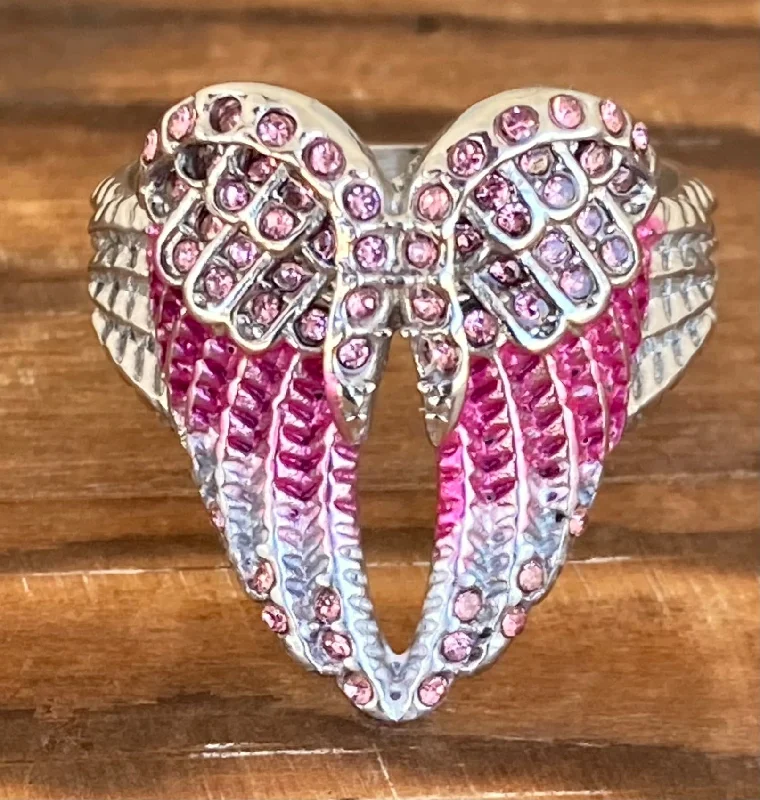 customized infinity bracelet Angel Heart Wing Ring - Pink Stone - R248