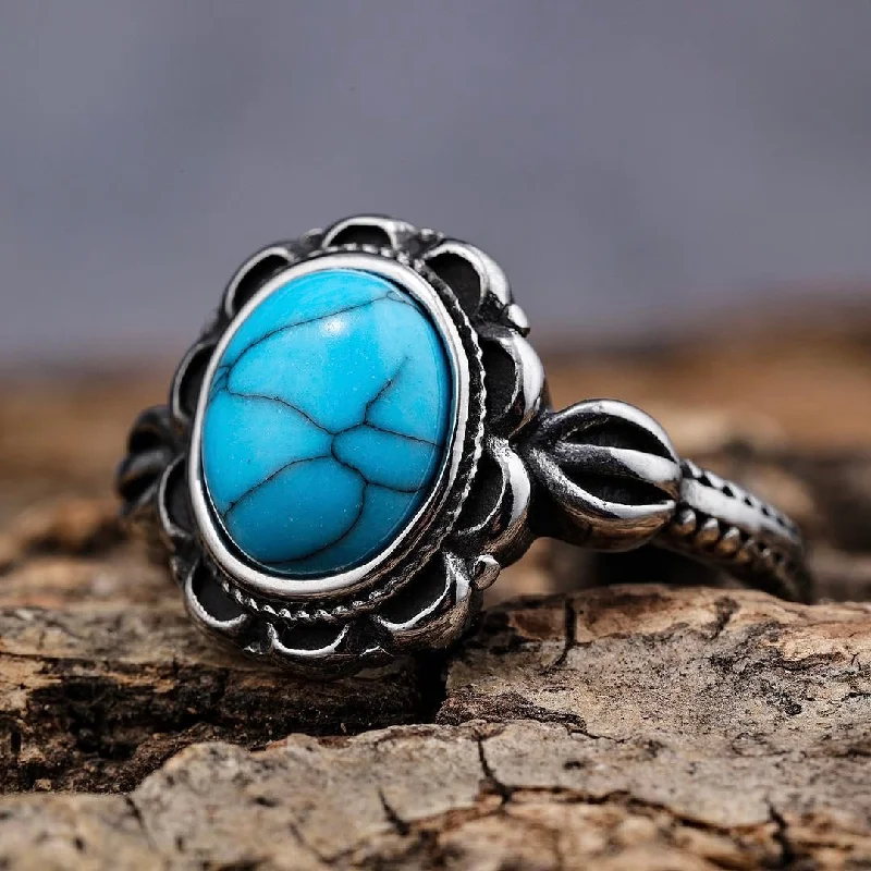 silver moon phase pendant Antique Blue Stone Ring - R206