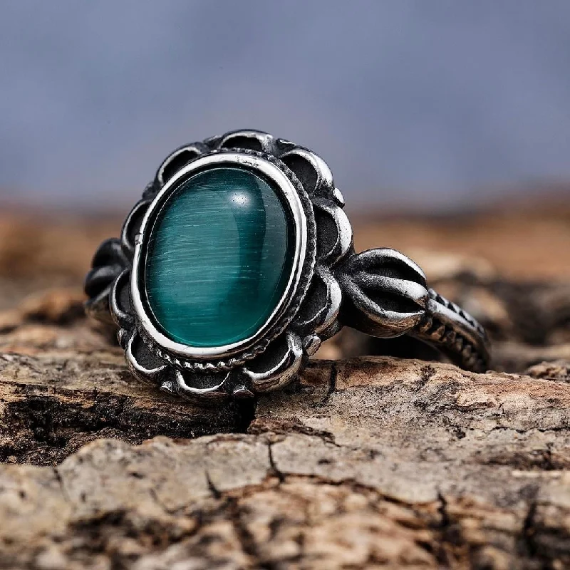 boho gold leaf ring Antique Green Stone Ring - R204