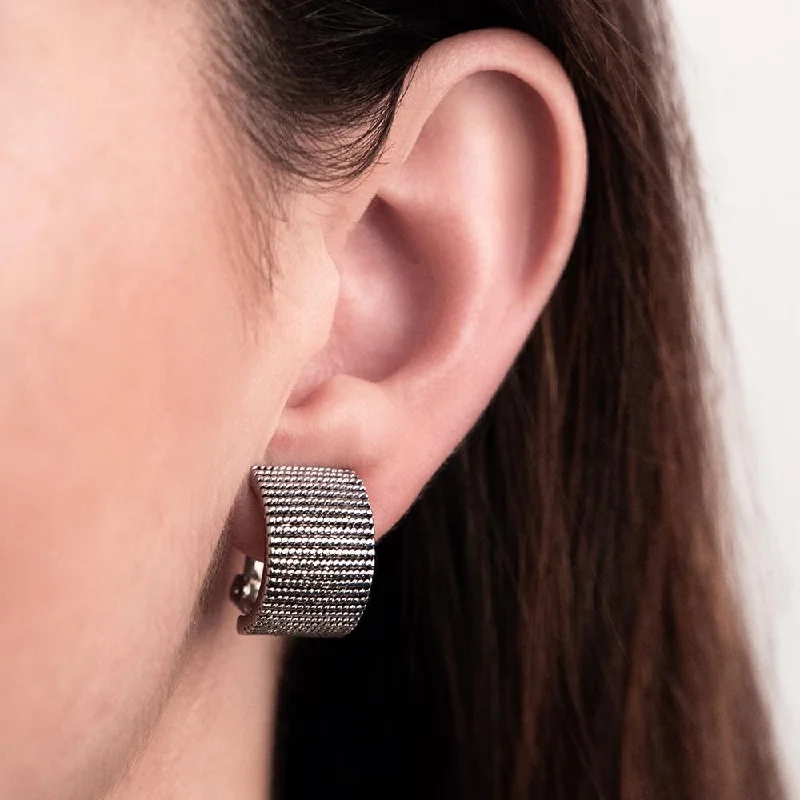 Antique Silver Clip On Hoop Earrings Texture