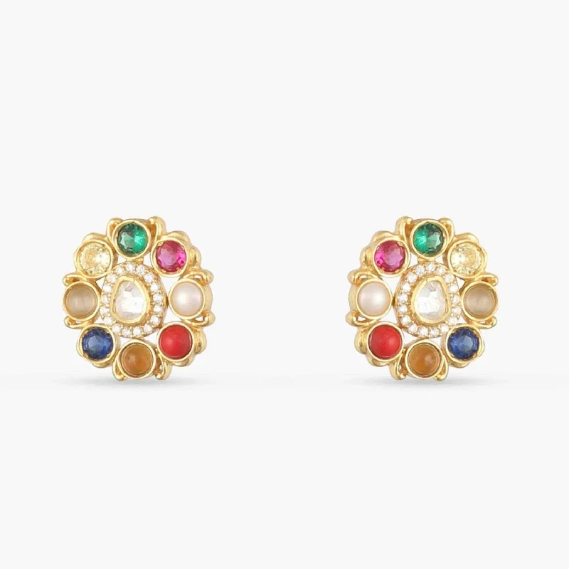 unique square diamond ring Anvaya Navaratna Silver Stud Earrings