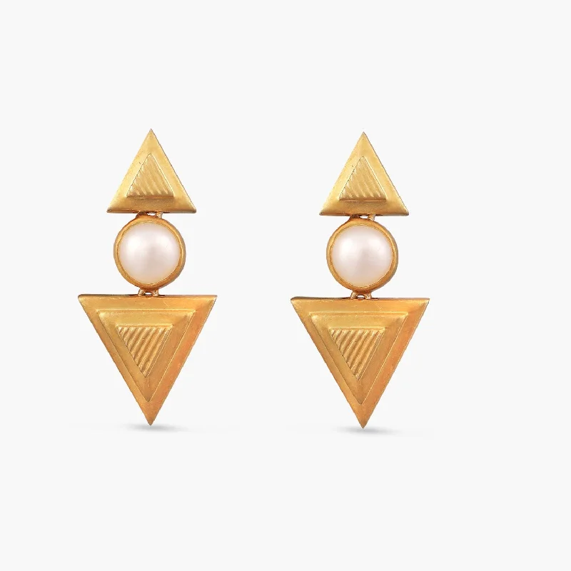 simple gold bar stud earrings Bella Pearl Geometry Silver Earrings