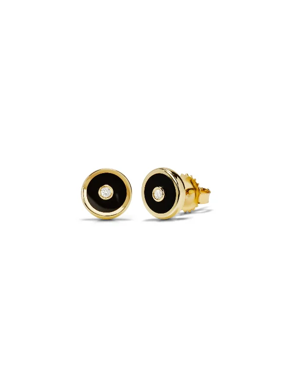 minimalist cubic zirconia earrings Mini Black Onyx and Diamond Compass Stud Yellow Gold Earrings minimalist cubic zirconia earrings Mini Black Onyx and Diamond Compass Stud Yellow Gold Earrings