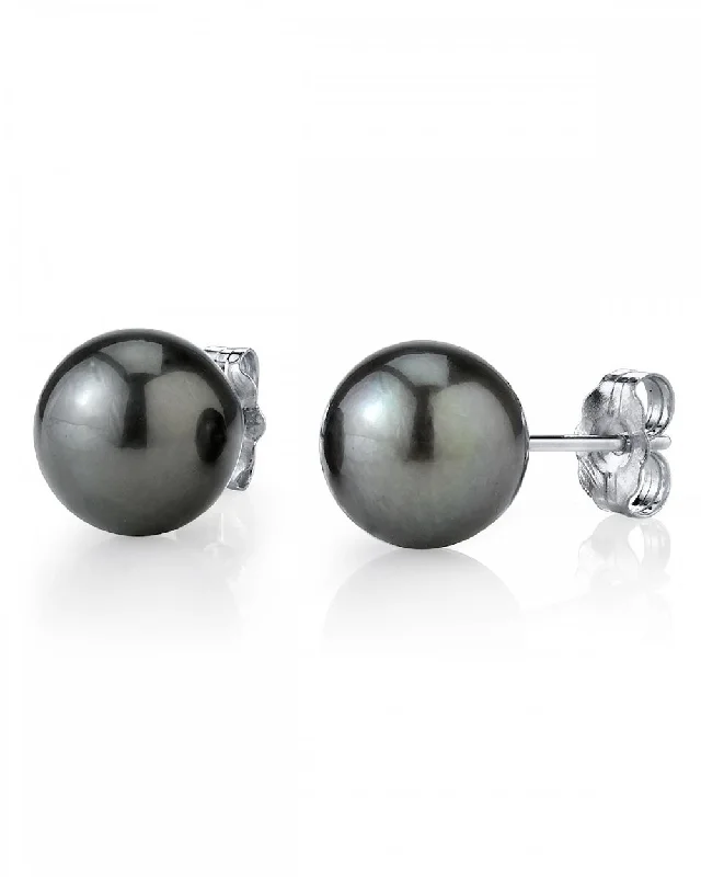 handmade copper wire ring Black Tahitian Pearl Stud Earrings, 8.0-9.0mm