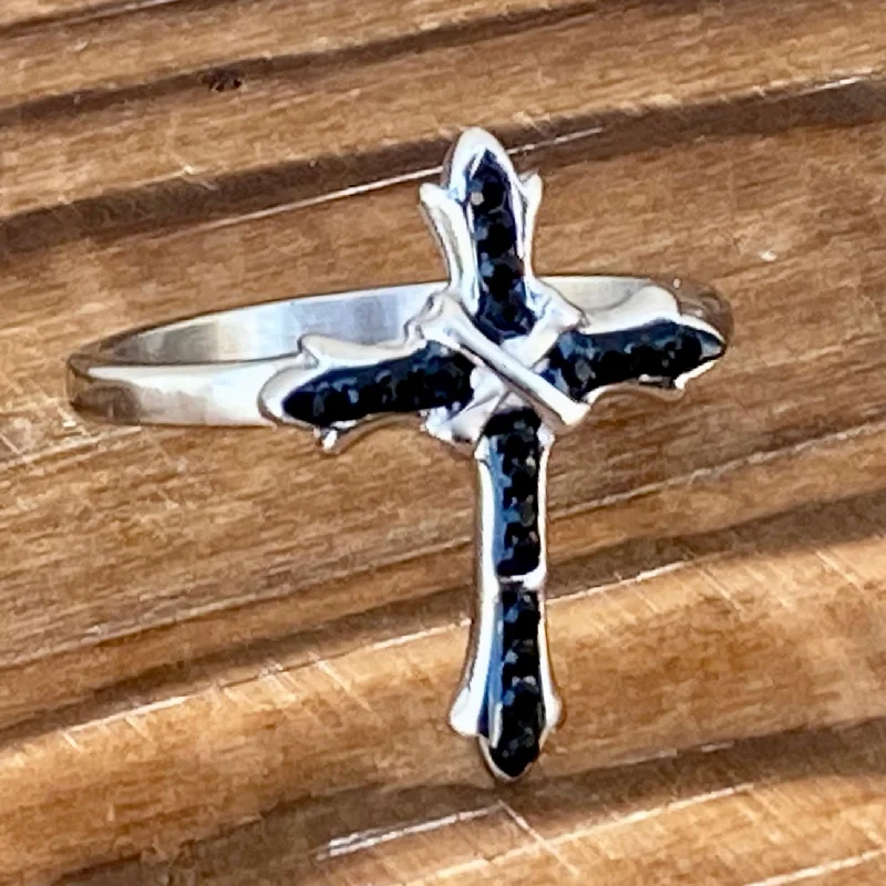 vintage art deco engagement ring Cross Ring - Bling Black Stone - Ring - R195