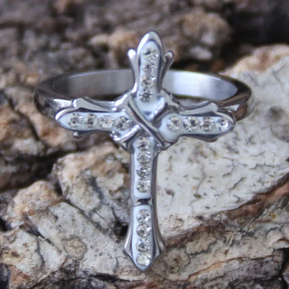 heart pendant necklace gold Cross Ring - Bling White Stone - Ring - R194