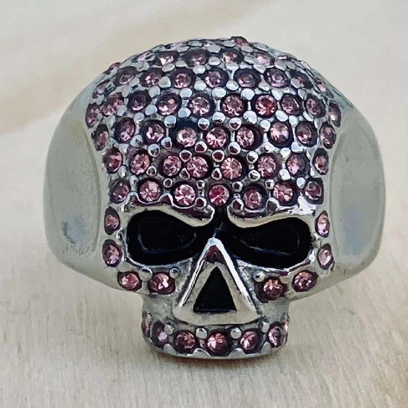 adjustable charm bracelet sterling silver Bling Skull Ring - Pink - R148