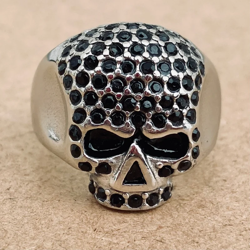 silver hoop earrings small Bling Skull Ring - Black - R47