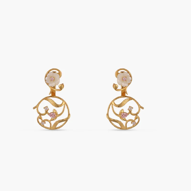 black and gold wedding band Blossom Veil Silver Front and Back Earrings