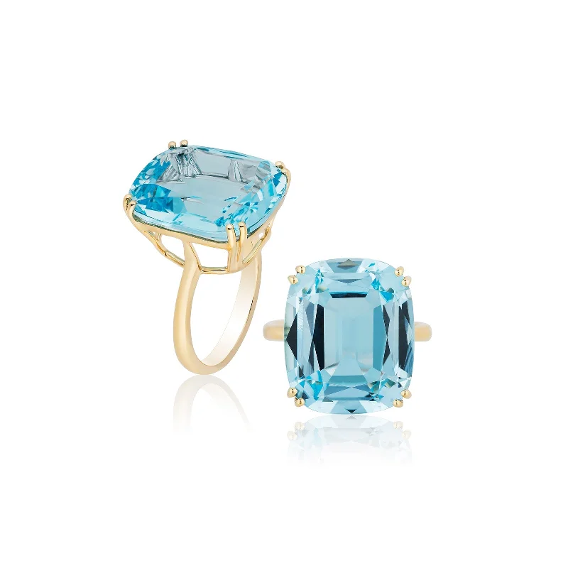 personalized coordinates ring custom Blue Topaz Cushion Ring