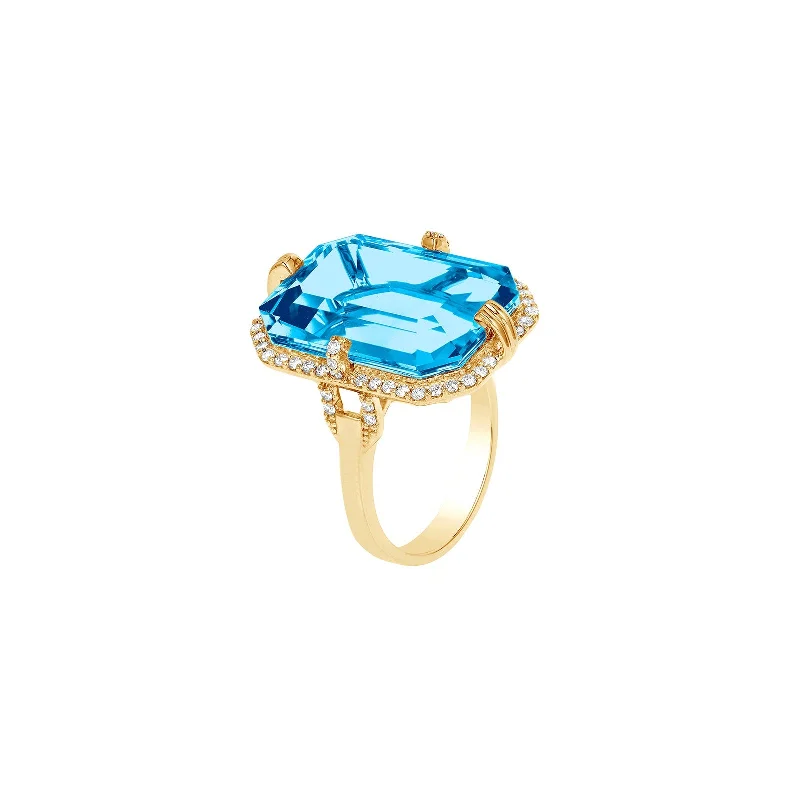 silver anklet with charms Blue Topaz Emerald Cut Ring with Diamonds