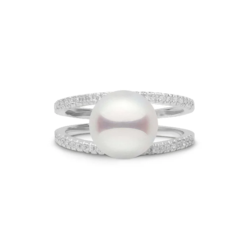 Celtic knot wedding band Bridge Collection 8.5-9.0 mm Akoya Pearl and Diamond Ring