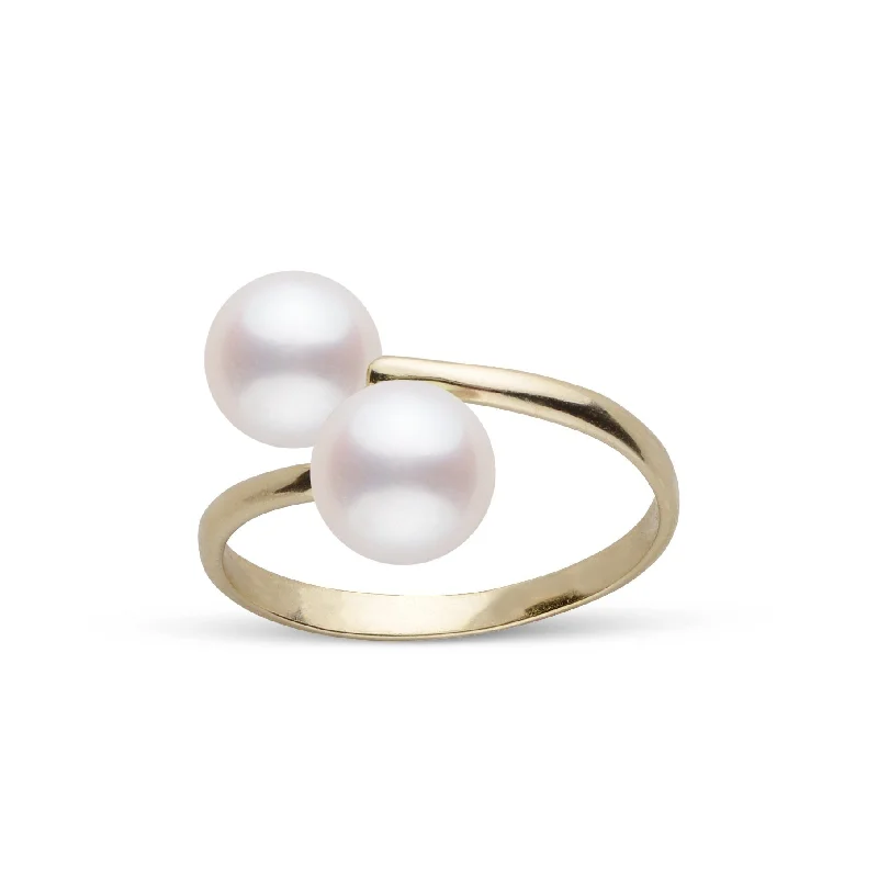 bezel set engagement ring modern Bypass Collection 7.0-7.5 mm Akoya Pearl Ring