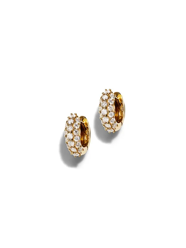 emerald cut diamond earrings Chubby Diamond Yellow Gold Huggie Hoop Earrings