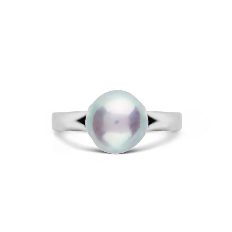 modern geometric drop earrings Classic Collection 8.0-9.0 mm Baroque Silver Akoya Pearl Ring